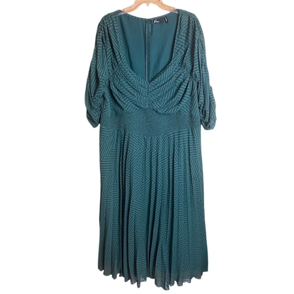 Asos Design Green Pleated Ruched Front Pleated Midi Evening Dress US Size 22